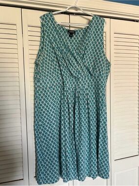 Lands' End Teal fit & flare Geometric Sleeveless Midi Dress